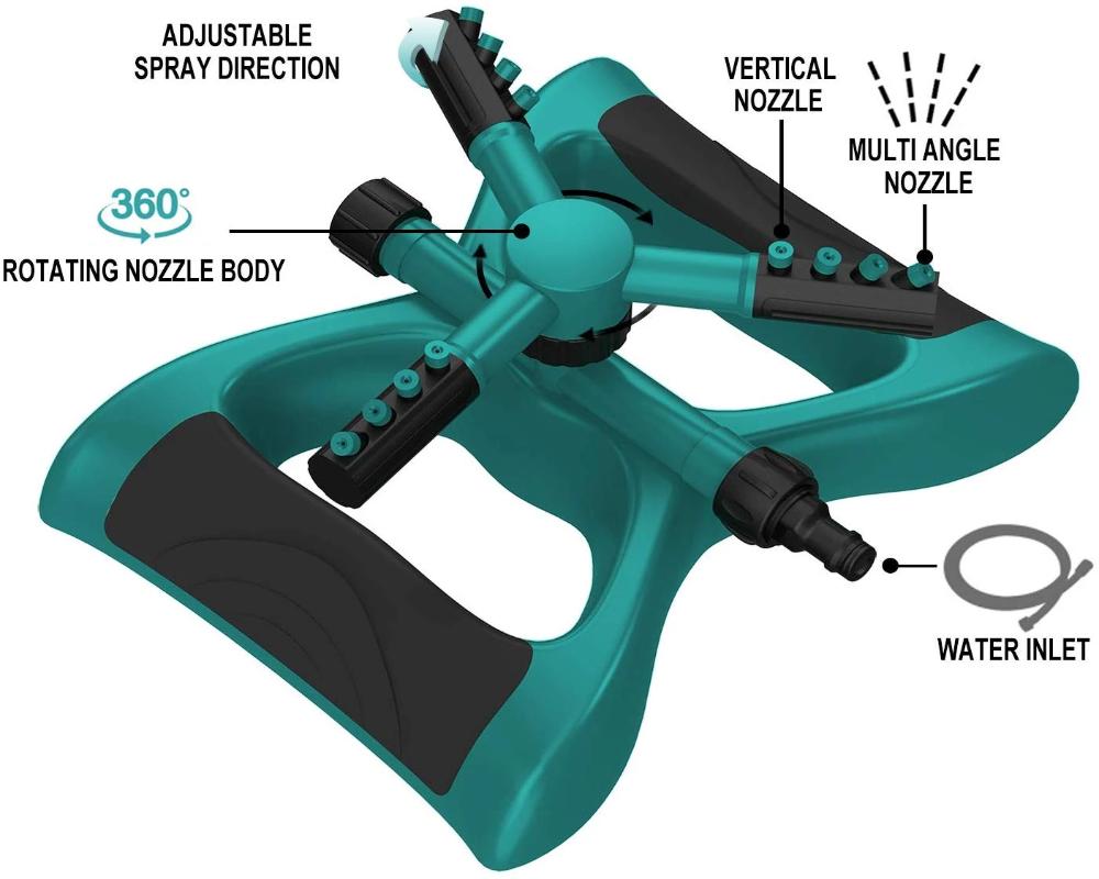 Greenhaus Gardening Auto Rotating Lawn Sprinkler with 360° Water Coverage