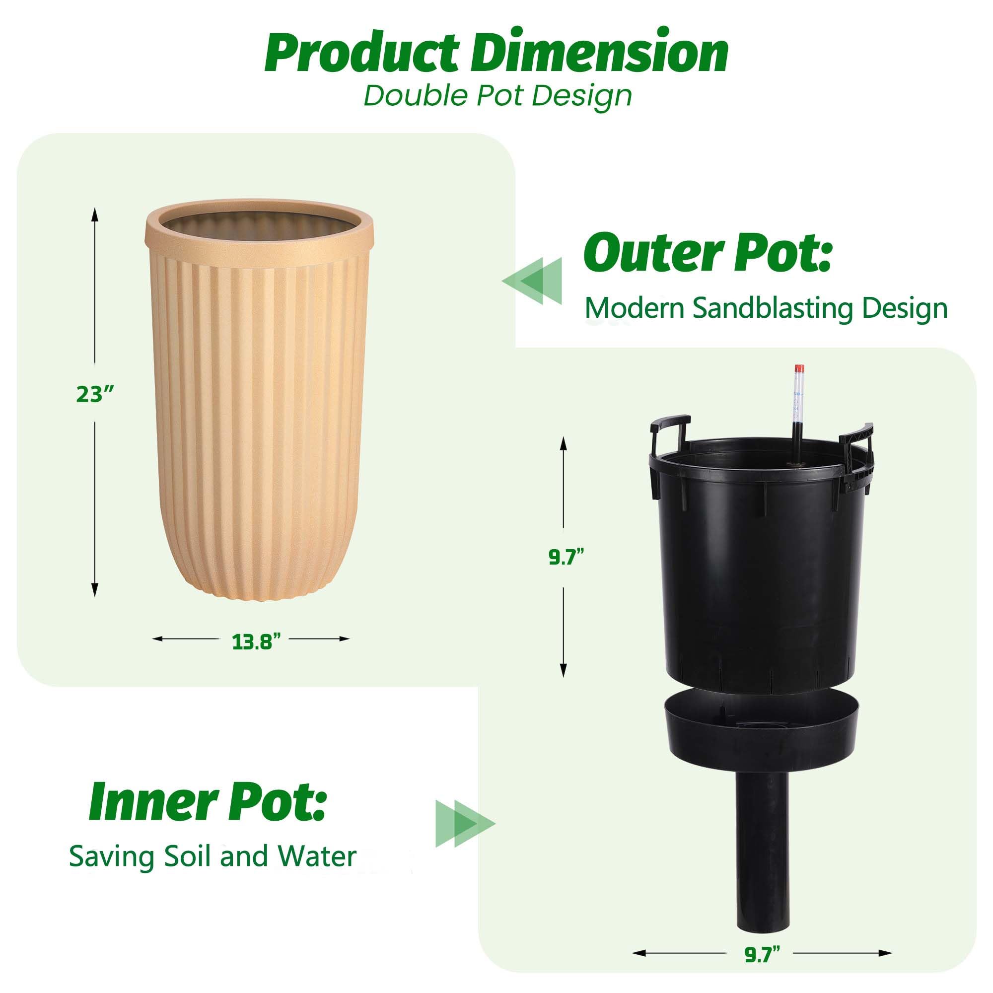 Greenhaus Gardening 23-Inch Self-Watering Tall Planters Set of 2