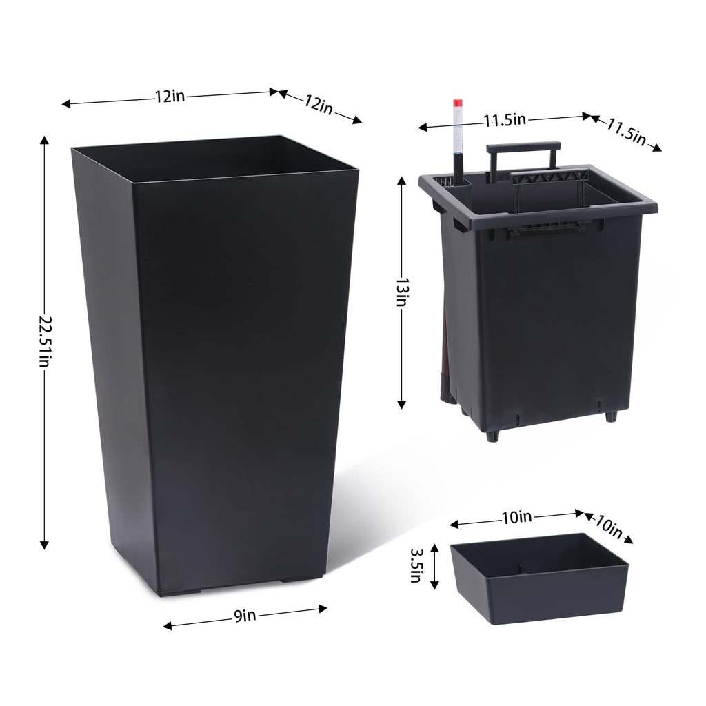 Greenhaus Gardening 23-Inch Self-Watering Tall Planters Set of 2
