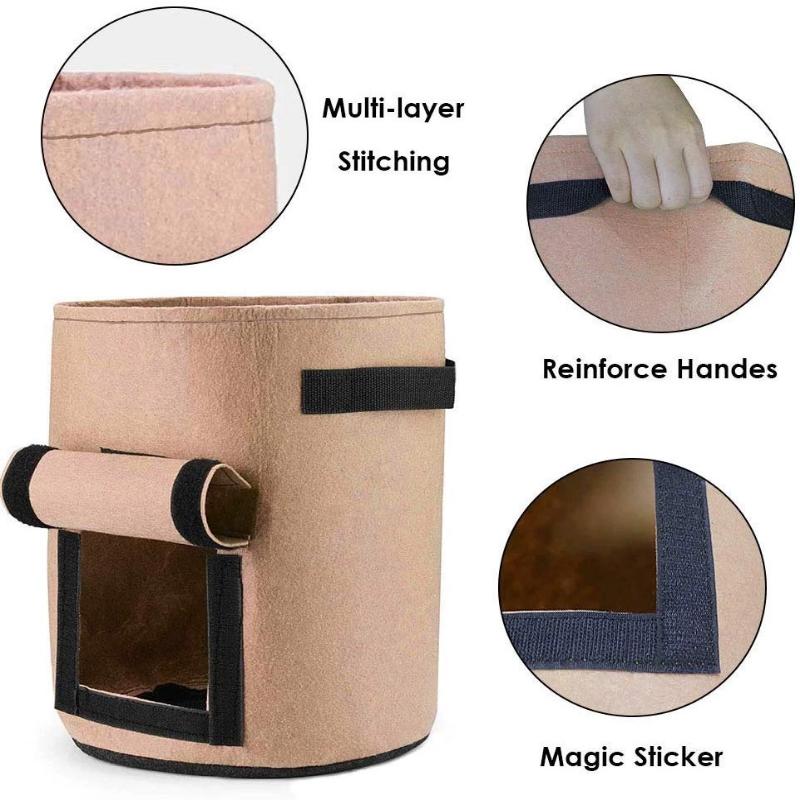 Greenhaus Gardening Double-Layer Beige Fabric Grow Bags with Handles