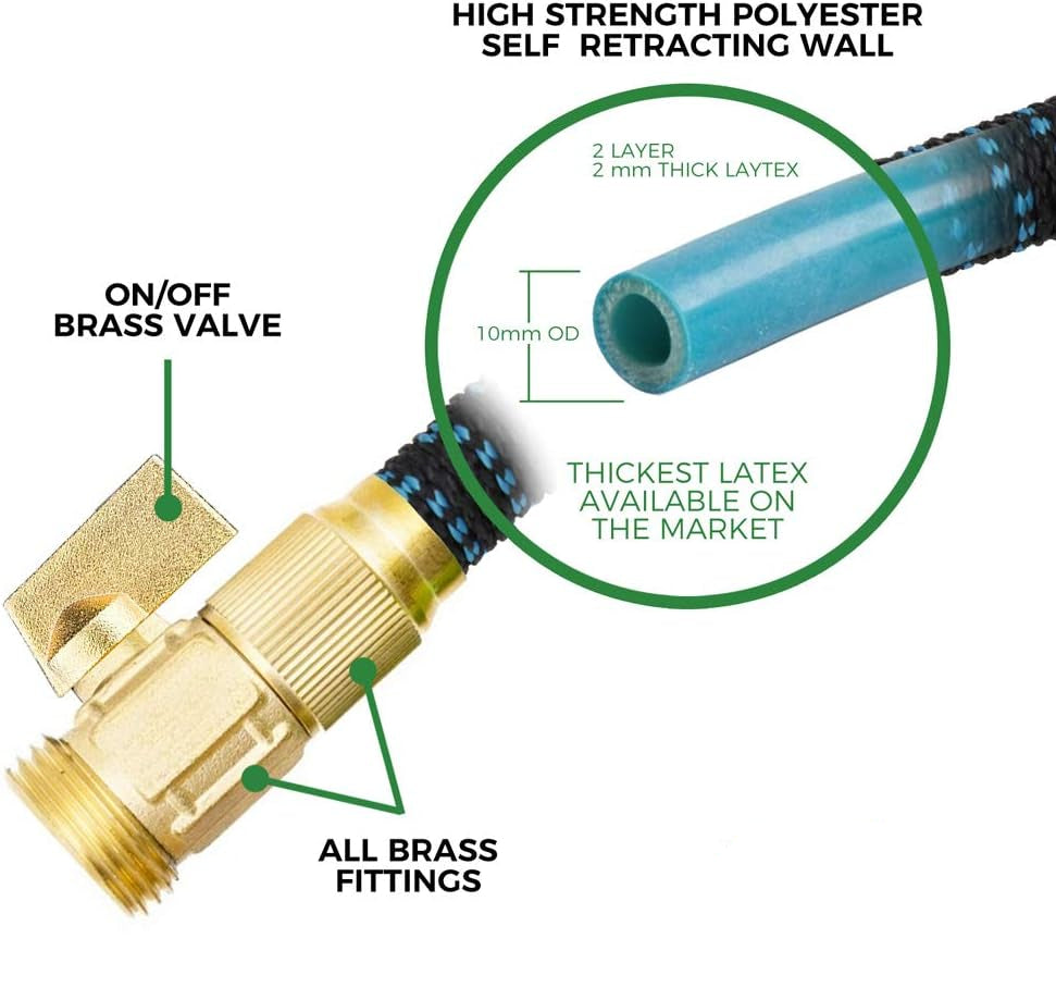 Greenhaus Gardening Expandable Garden Hose with 8-Pattern Spray Nozzle and Brass Fittings