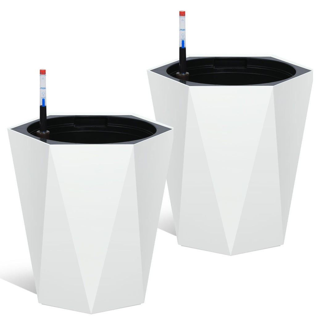Greenhaus Gardening 16-Inch White Diamond Self-Watering Planters Set of 2