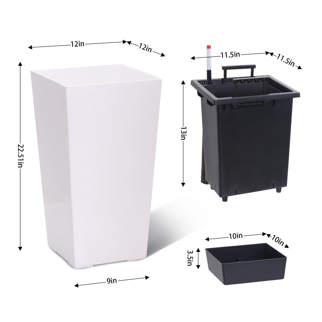 Greenhaus Gardening 23-Inch White Self-Watering Tall Planters Set of 2