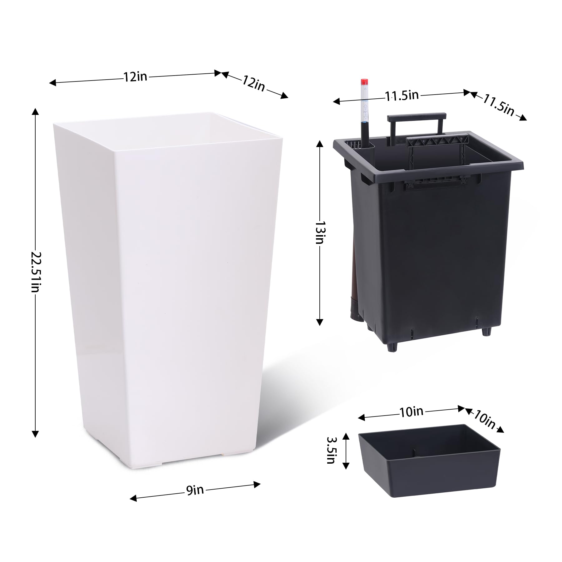 Greenhaus Gardening 23-Inch White Self-Watering Tall Planters Set of 2