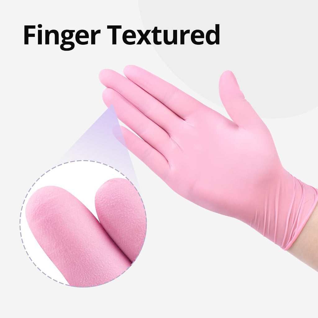 Greenhaus Gardening Cherry Blossom Pink Nitrile Disposable Gloves, 4 Mil, Food Safe