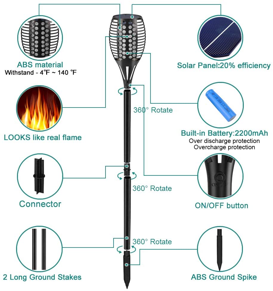 Greenhaus Gardening LED Solar Torch Lights for Garden and Patio