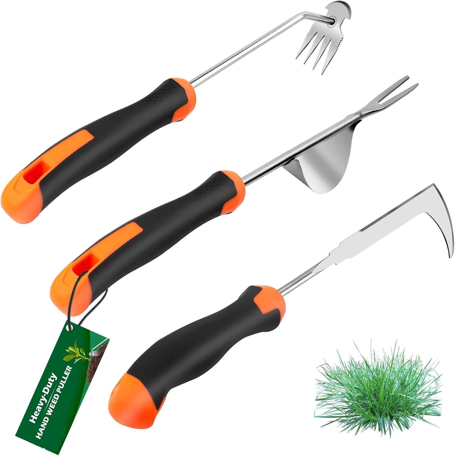 Greenhaus Gardening 2-Piece Stainless Steel Hand Weeder Set with Ergonomic Rubber Handles