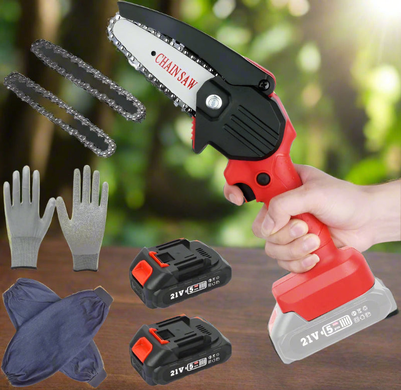 Greenhaus Gardening Handheld Mini Chainsaw for Tree Pruning and Wood Cutting