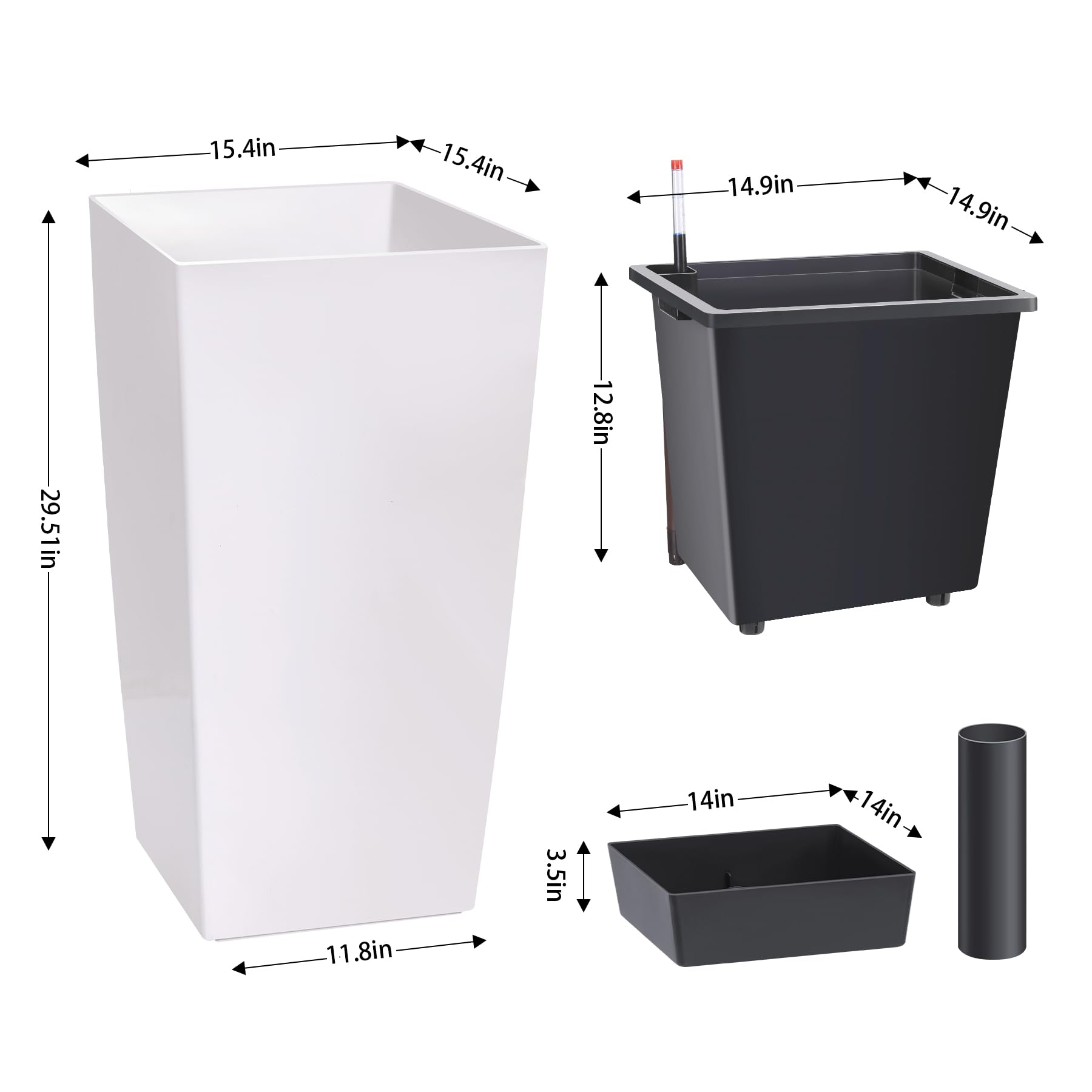 Greenhaus Gardening 30-Inch Indoor Outdoor Planter Set with Inner Buckets
