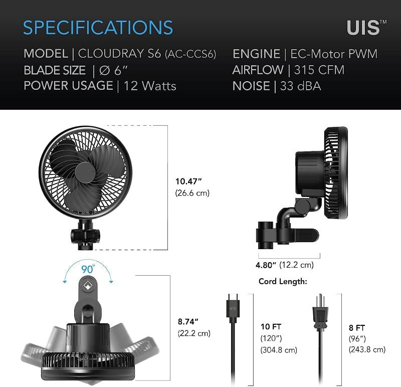 Greenhaus Gardening Clip Fan for Grow Tent Air Circulation
