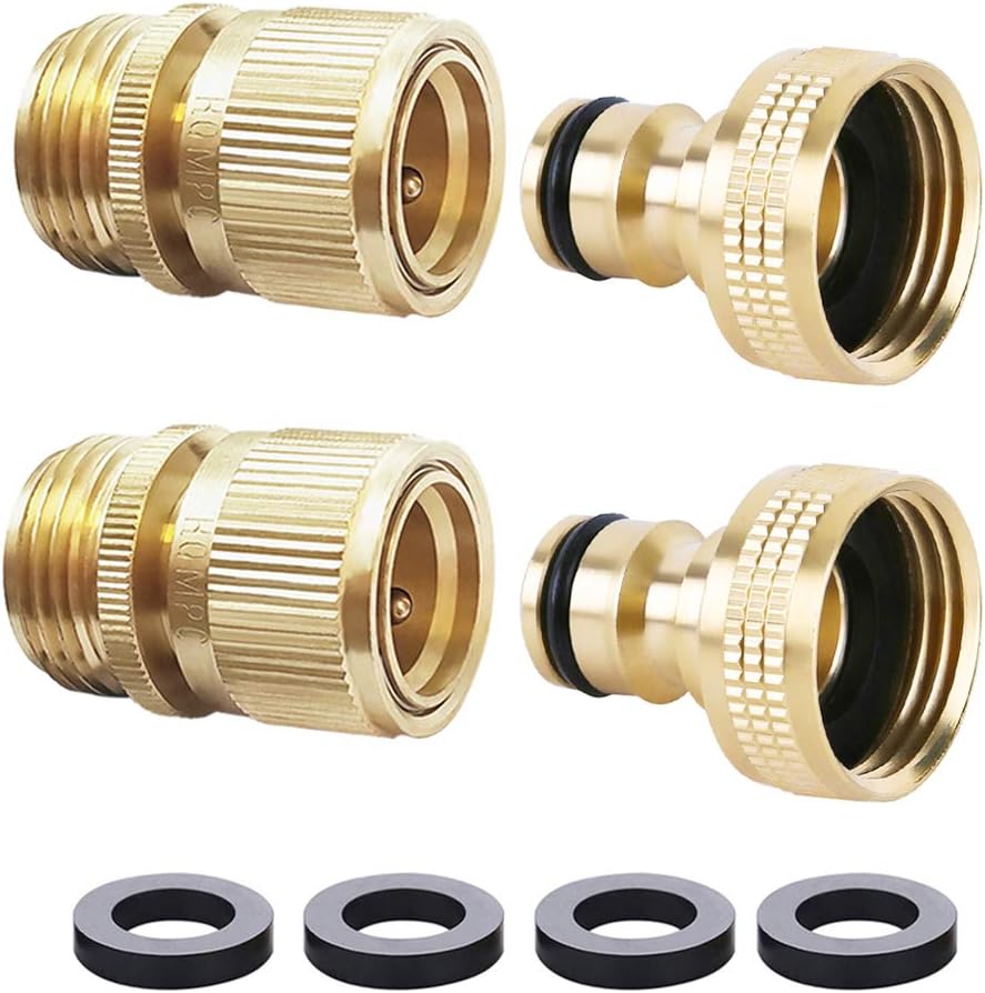 Greenhaus Gardening Solid Brass Garden Hose Quick Connect Set, 3/4 Inch GHT, 2 Sets