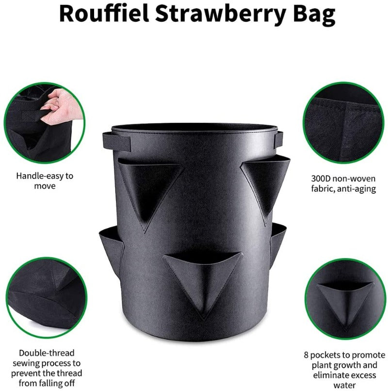 Greenhaus Gardening Strawberry Grow Bags with 8 Side Planting Pockets
