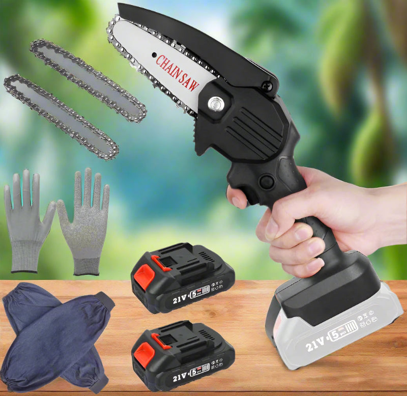 Greenhaus Gardening Handheld Mini Chainsaw for Tree Pruning and Wood Cutting