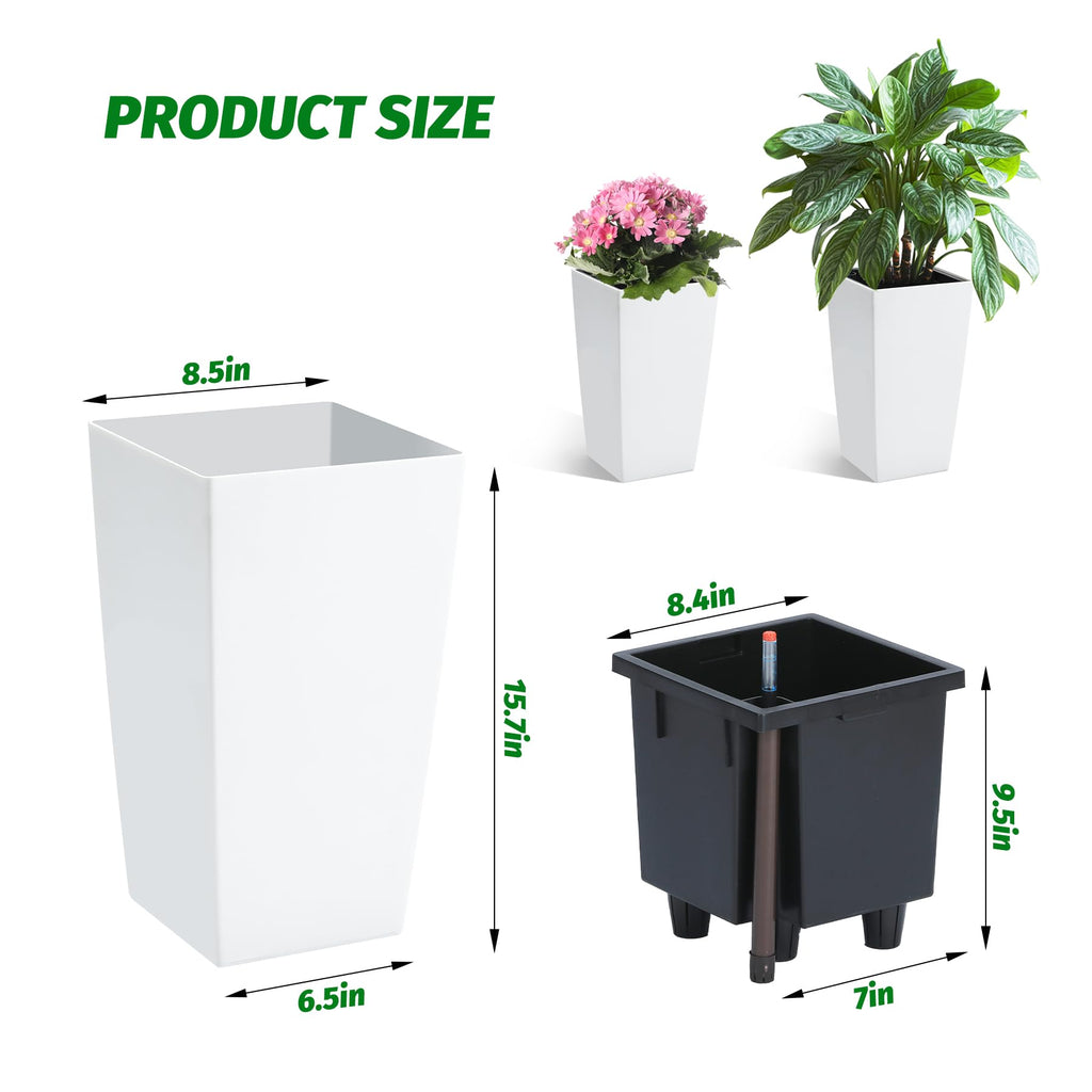 Greenhaus Gardening 16-Inch White Rectangular Self-Watering Planters Set of 2