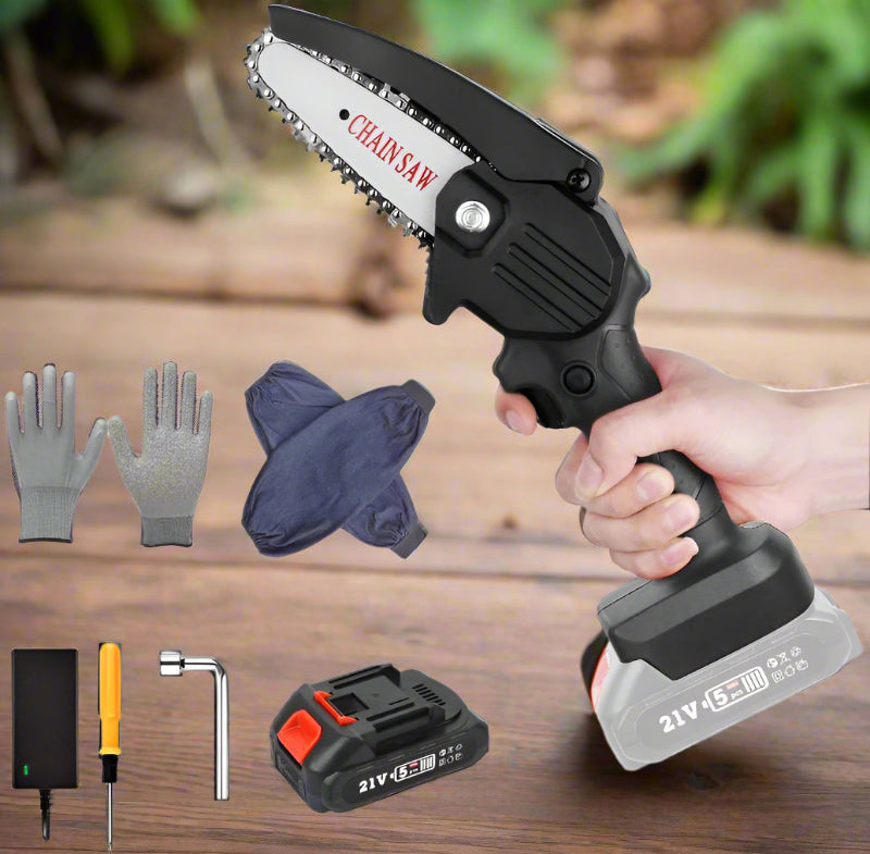 Greenhaus Gardening Handheld Mini Chainsaw for Tree Pruning and Wood Cutting