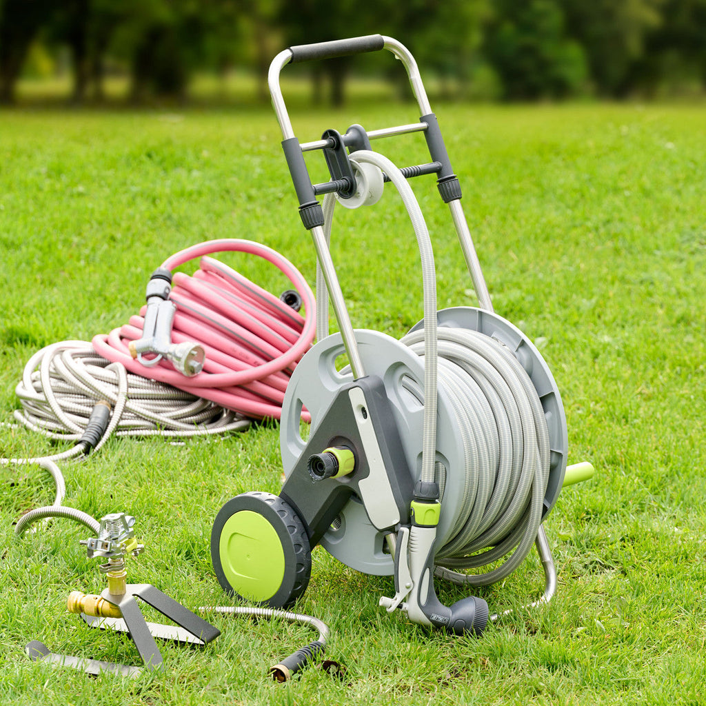 Greenhaus Gardening Hose Reel Cart with Tough Lightweight 100ft Hose