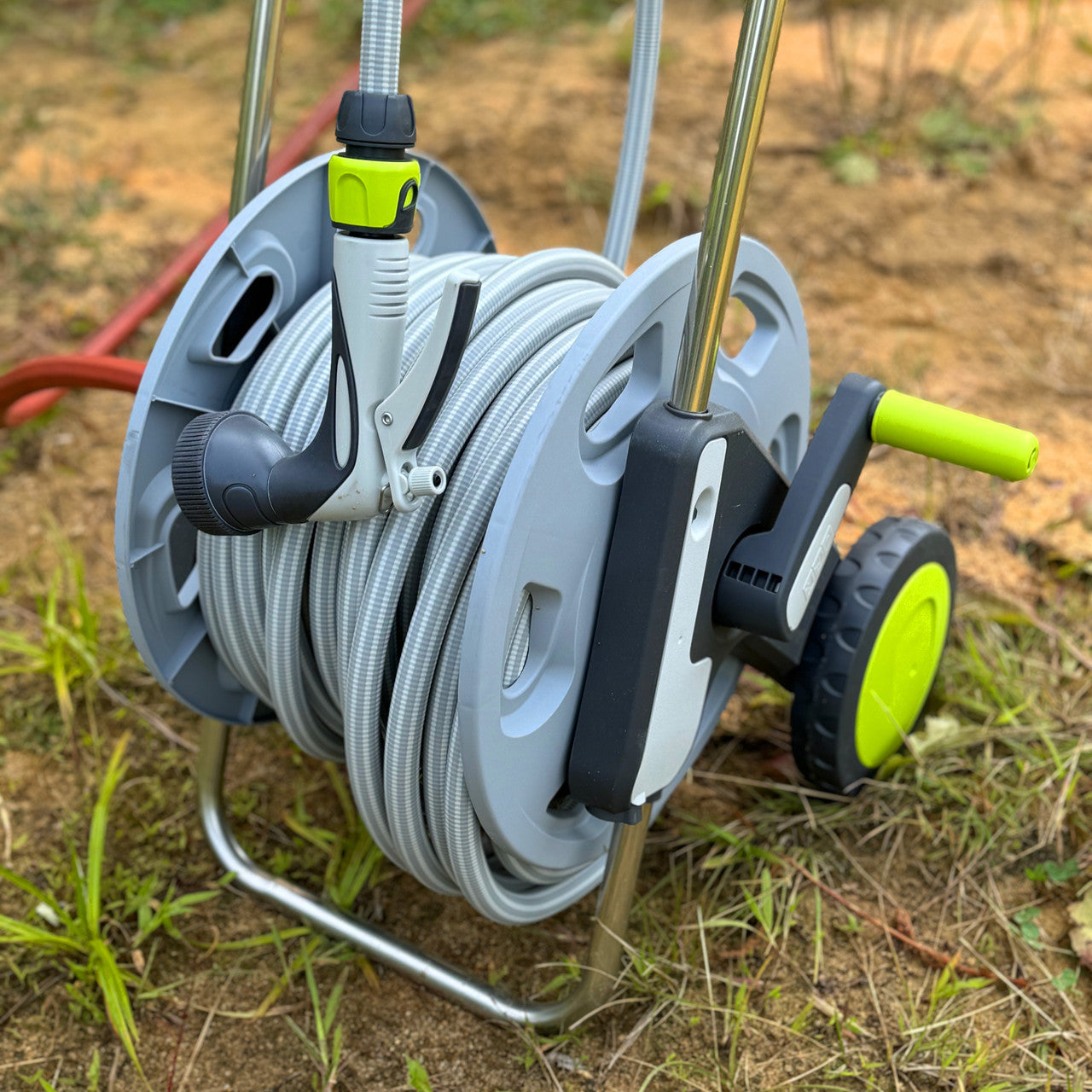 Greenhaus Gardening Hose Reel Cart with Tough Lightweight 100ft Hose