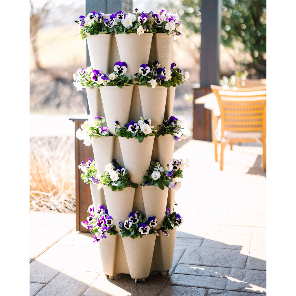 Greenhaus Gardening Vertical Planter Basketweave 5-Tier Planter for Small Gardens