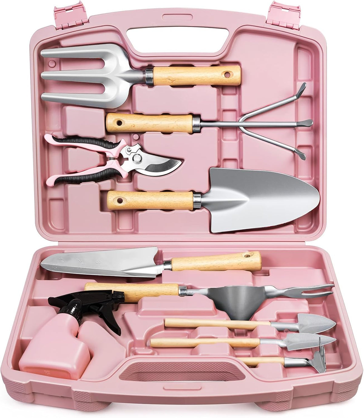 Greenhaus Gardening Premium 12-Piece Floral Garden Tool Set with Hard Carry Case and Wooden Handles