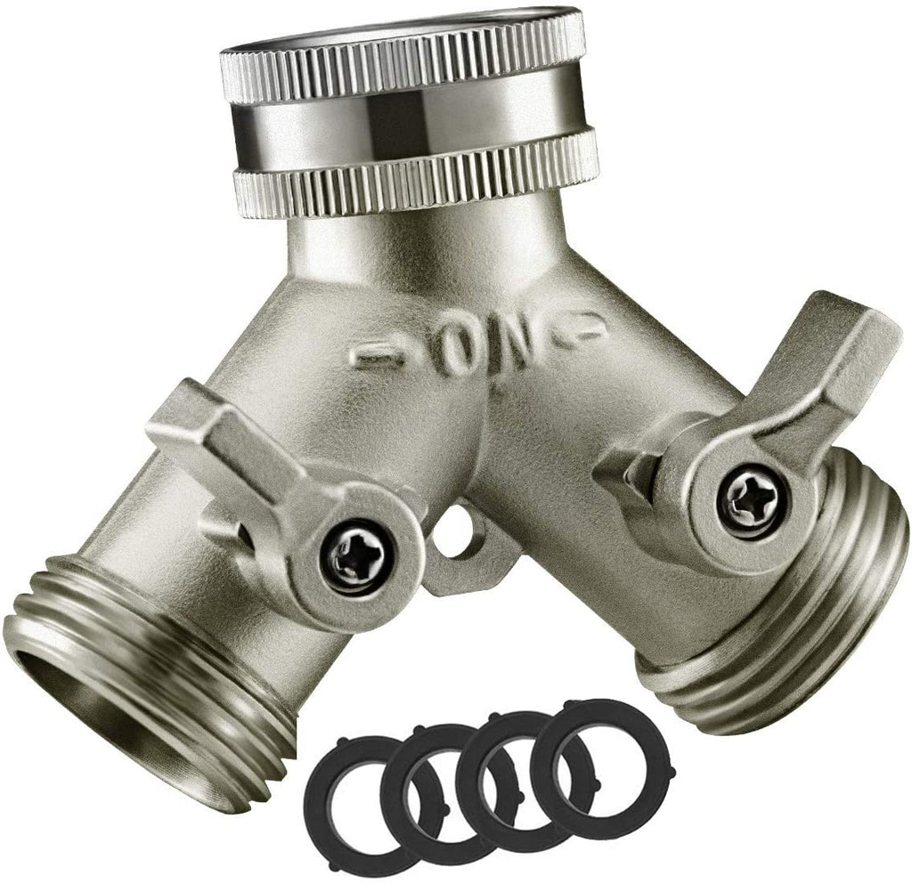 Greenhaus Gardening Nickel Plated Brass Garden Hose Splitter