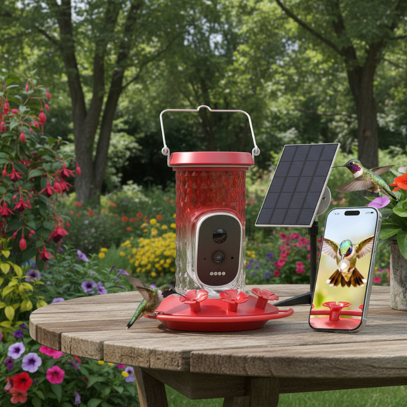 Greenhaus Gardening Outdoor Smart Bird Feeder with Solar Power and App Control