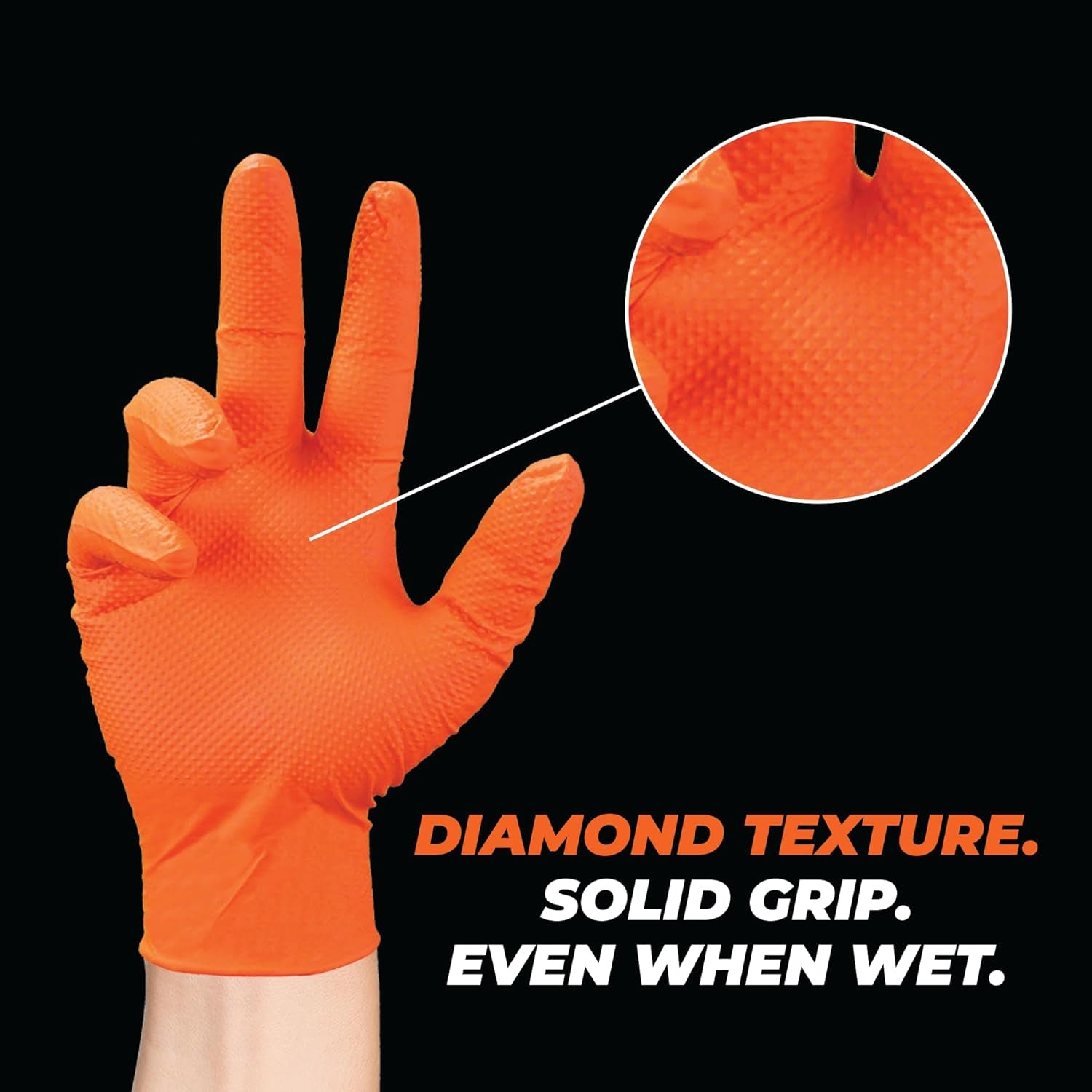 Greenhaus Gardening Industrial Orange Nitrile Gloves with Raised Diamond Grip, 8 Mil