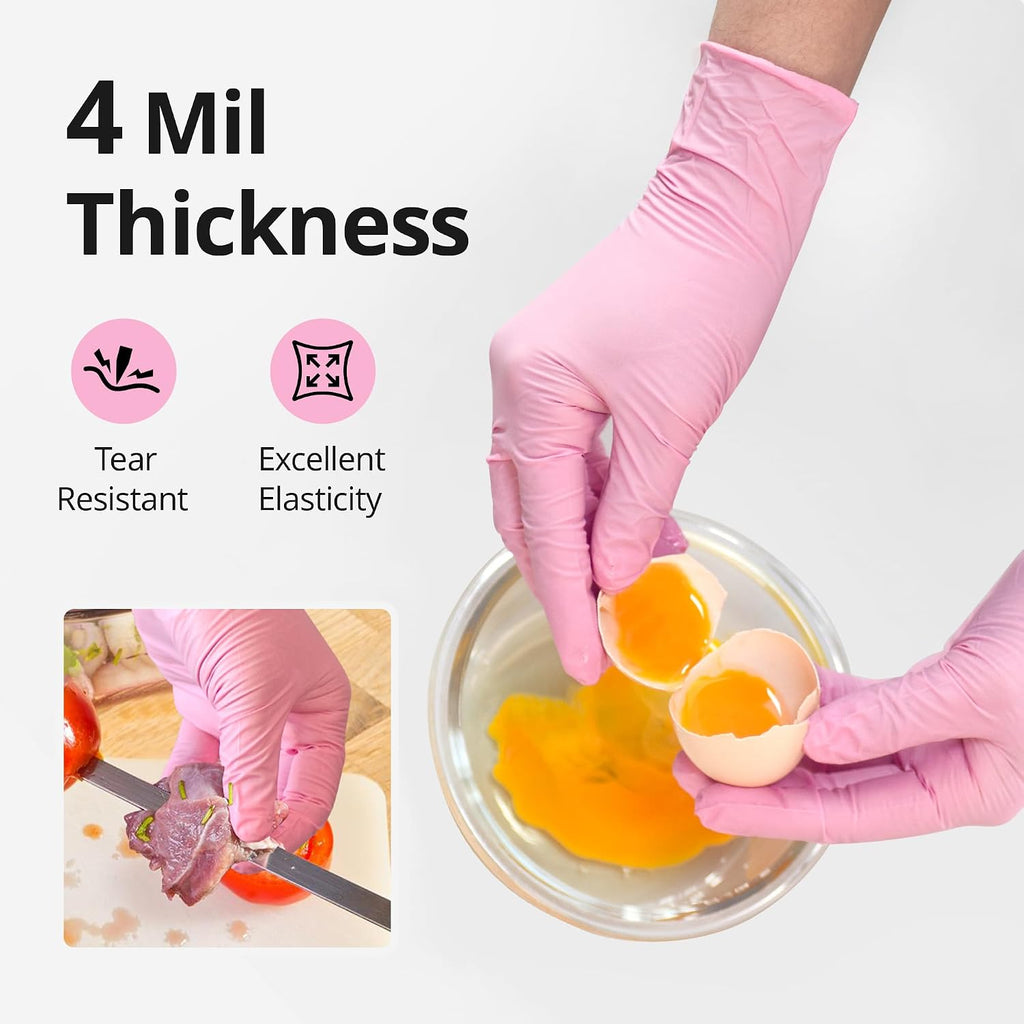 Greenhaus Gardening Cherry Blossom Pink Nitrile Disposable Gloves, 4 Mil, Food Safe