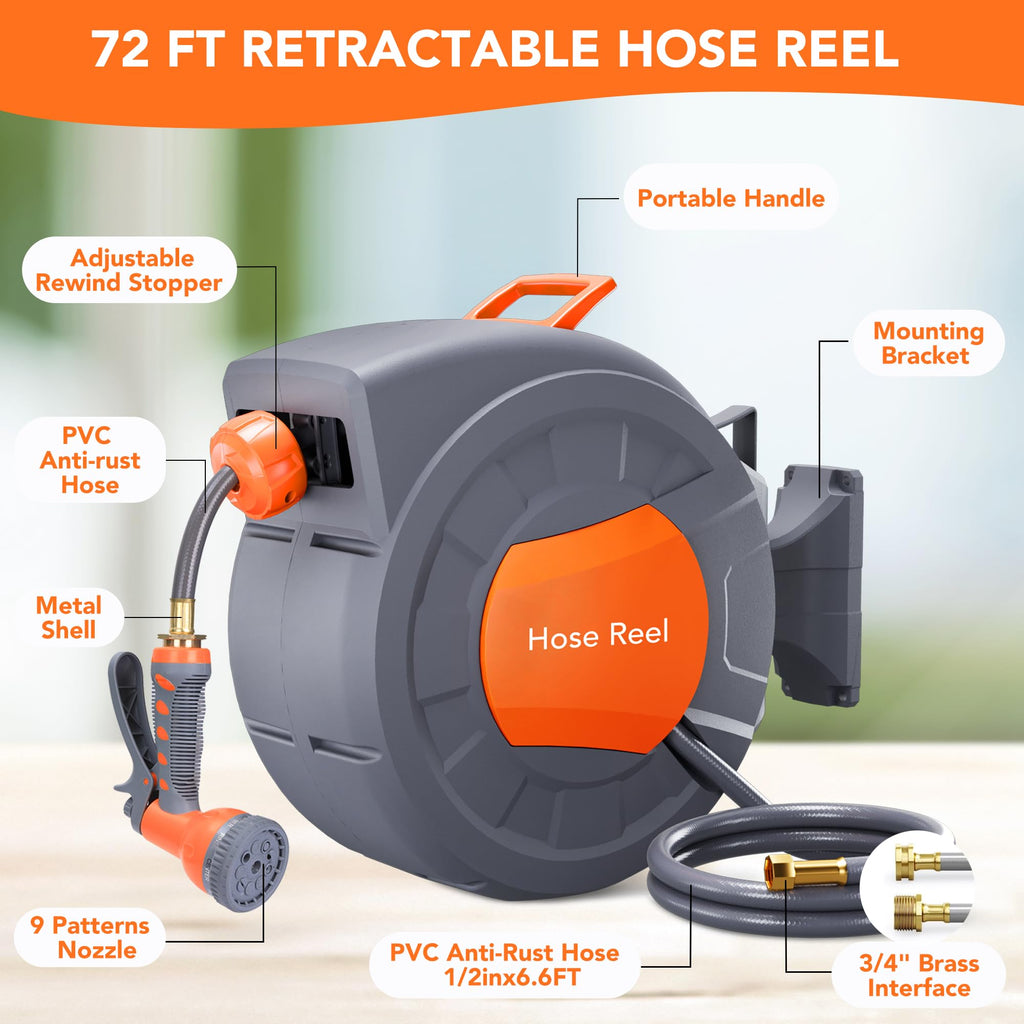 Greenhaus Gardening 72 ft Retractable Garden Hose with Swivel Bracket