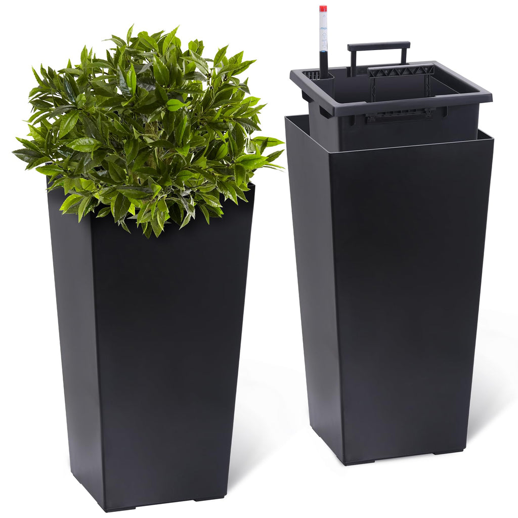 Greenhaus Gardening 23-Inch Self-Watering Tall Planters Set of 2