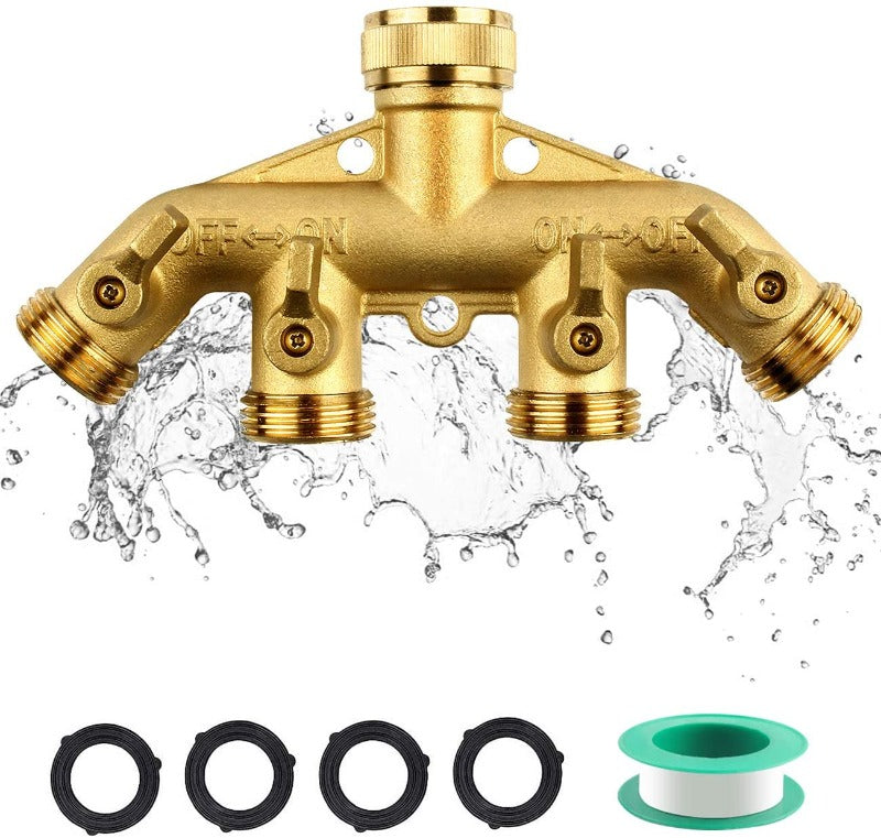Greenhaus Gardening Brass Hose Connector Splitter with Shutoff Valves