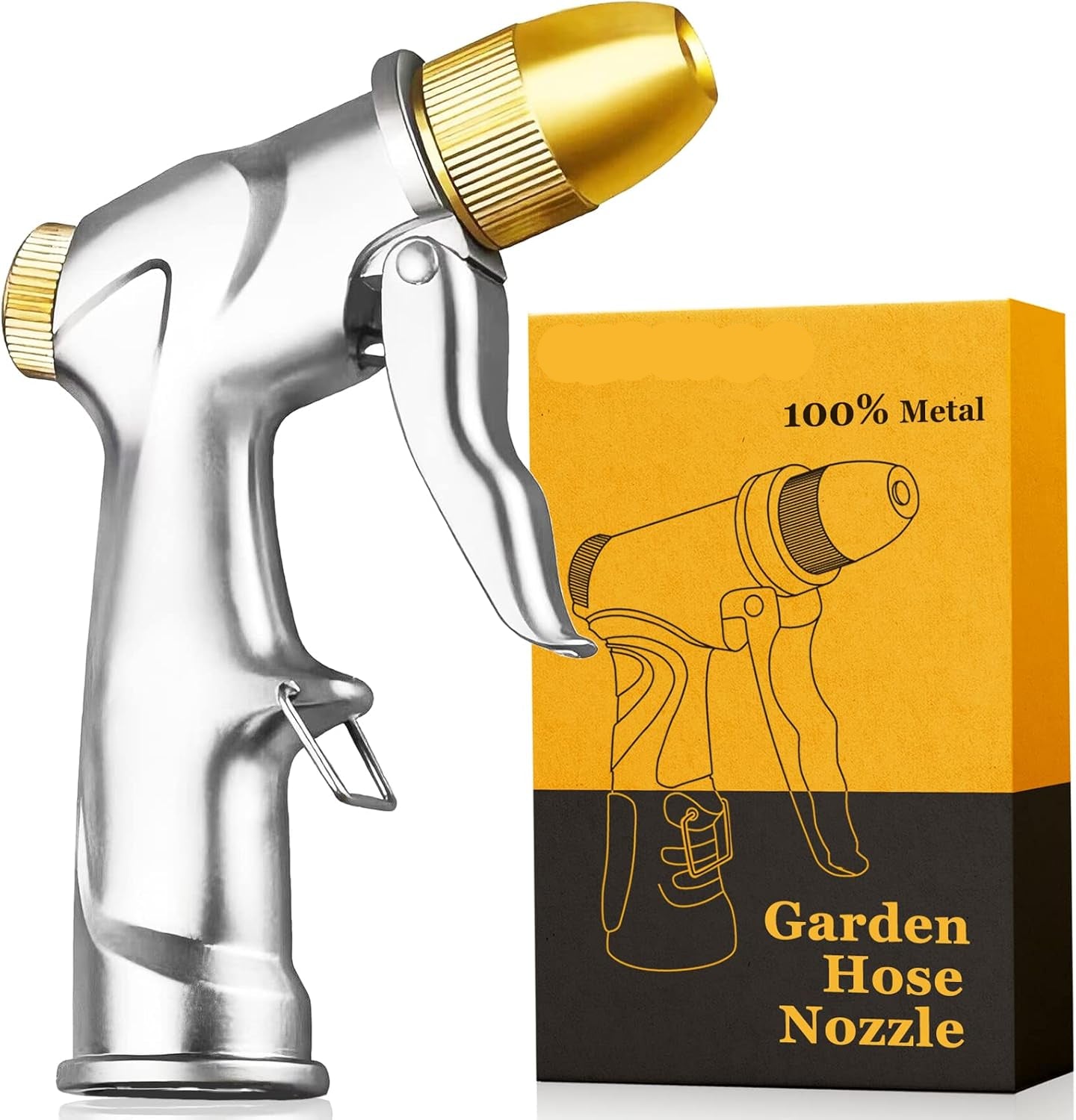 Greenhaus Gardening Heavy Duty Metal Garden Hose Nozzle with 4 Spray Patterns