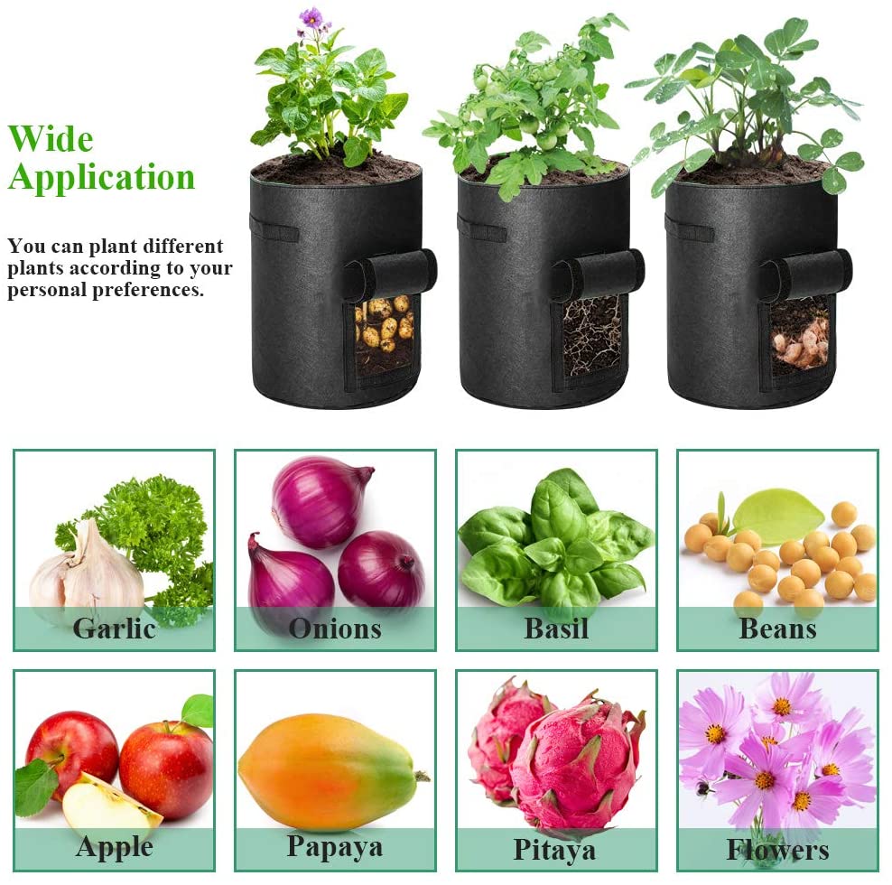 Greenhaus Gardening Black Non-Woven Grow Bags with Harvest Access Window