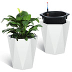 Greenhaus Gardening 16-Inch White Diamond Self-Watering Planters Set of 2