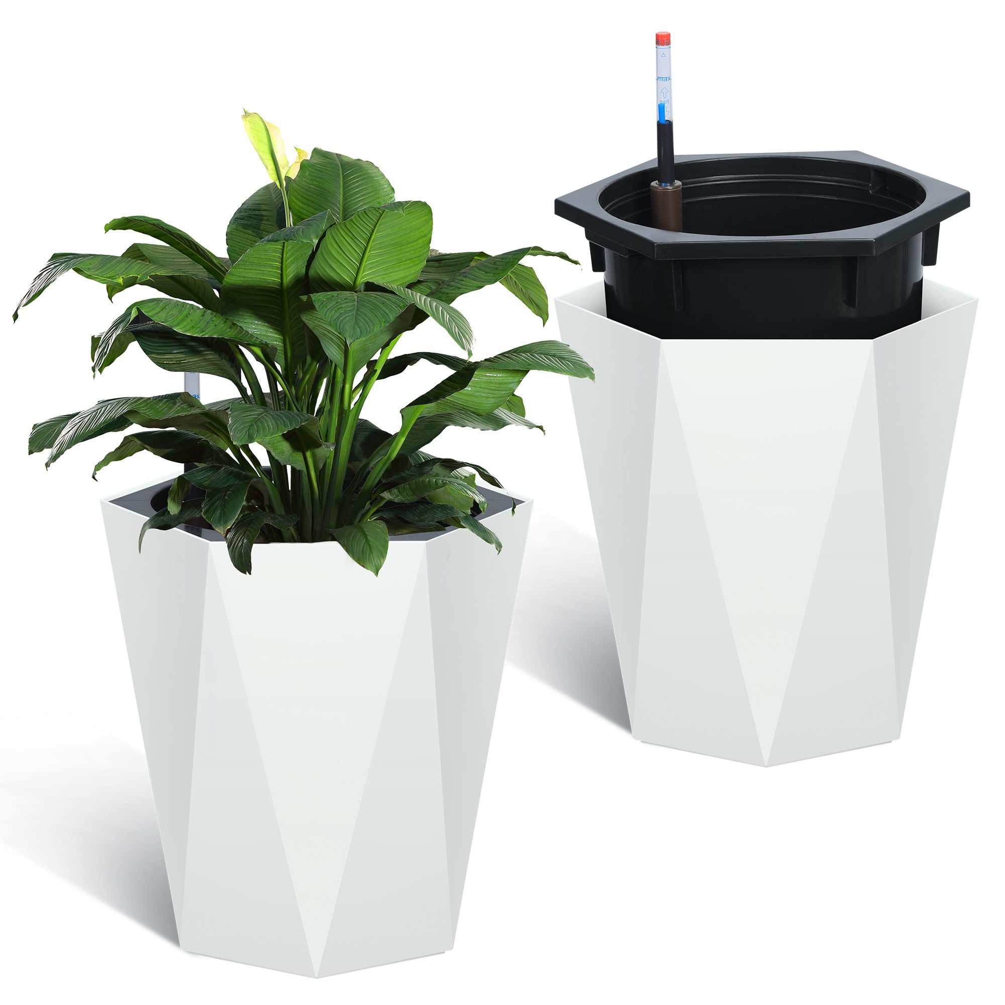 Greenhaus Gardening 16-Inch White Diamond Self-Watering Planters Set of 2