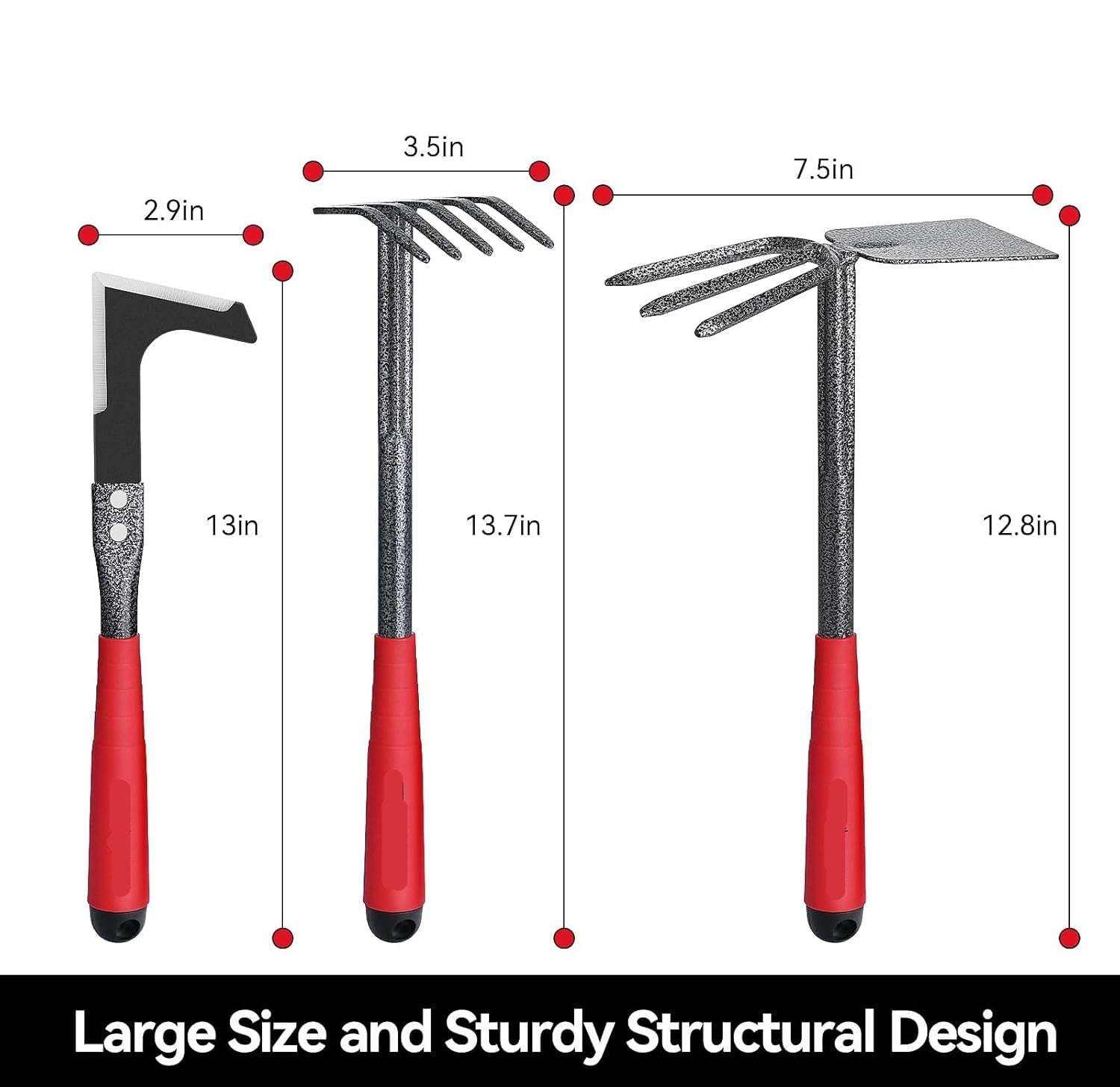 Greenhaus Gardening 6-Piece Heavy-Duty Garden Hand Tool Set with Trowel, Rakes, Hoe & Crack Weeder