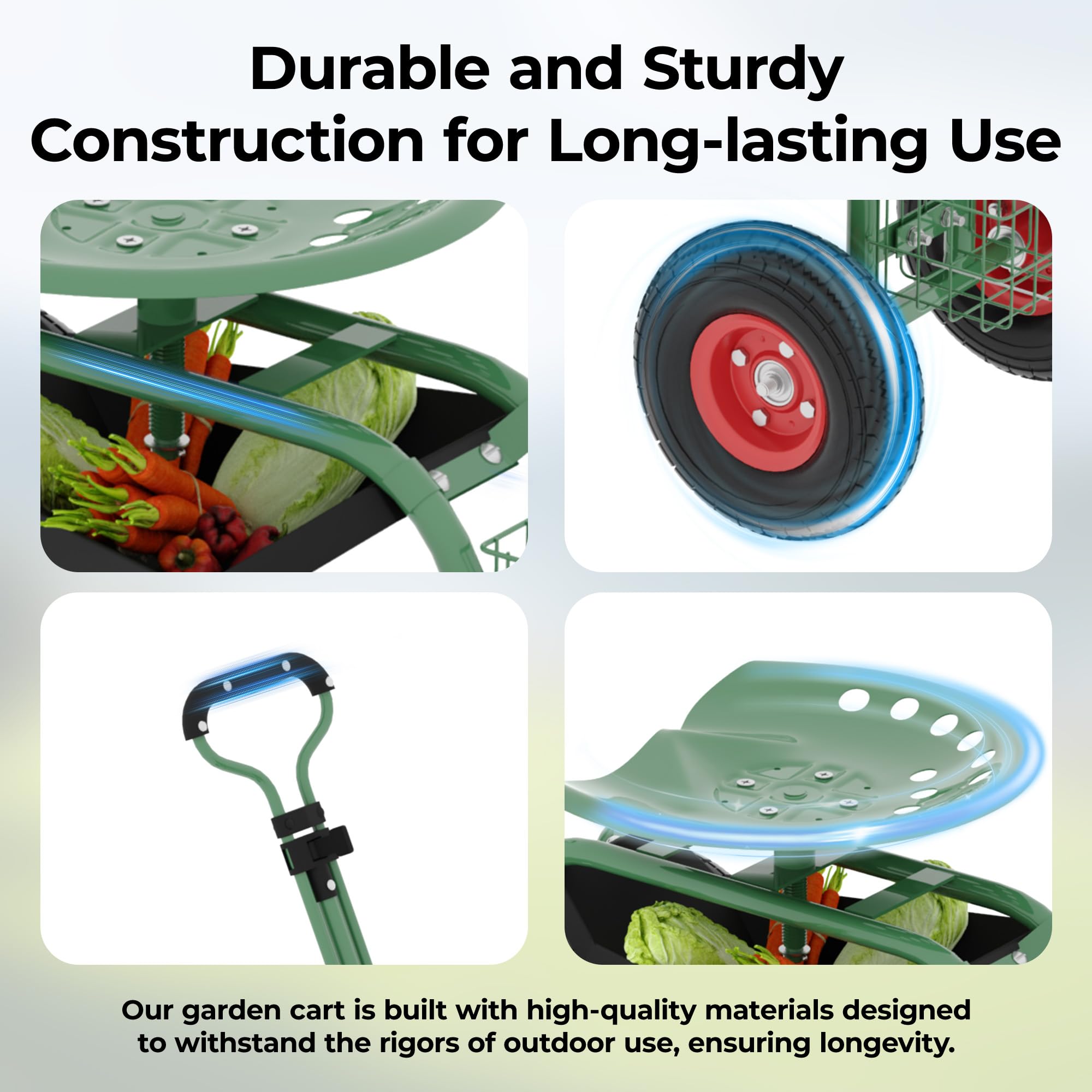 Greenhaus Gardening Garden Utility Cart with 360° Rotating Seat