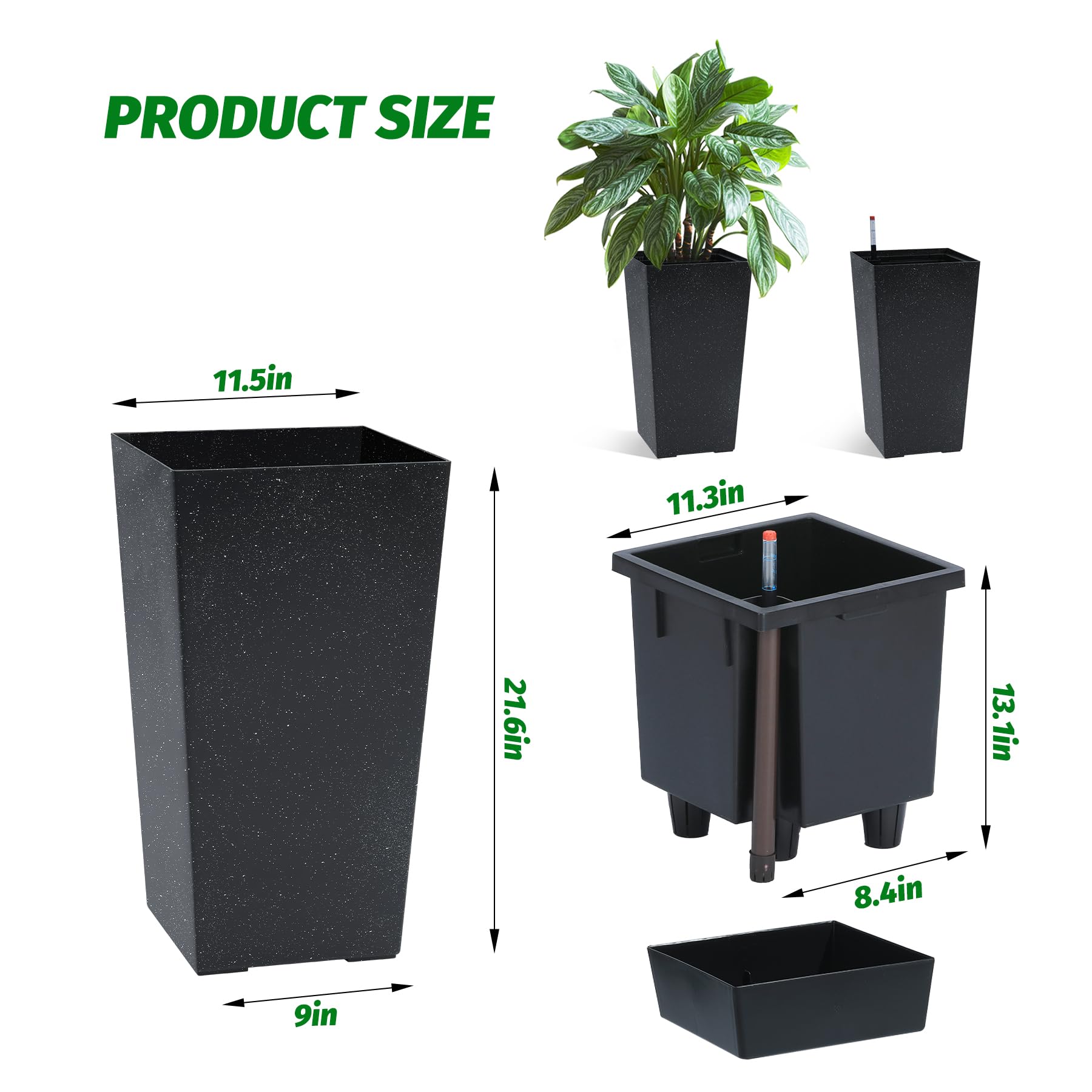 Greenhaus Gardening 21.6 in Self-Watering Rectangular Planters Set of 2 with Water Level Monitor
