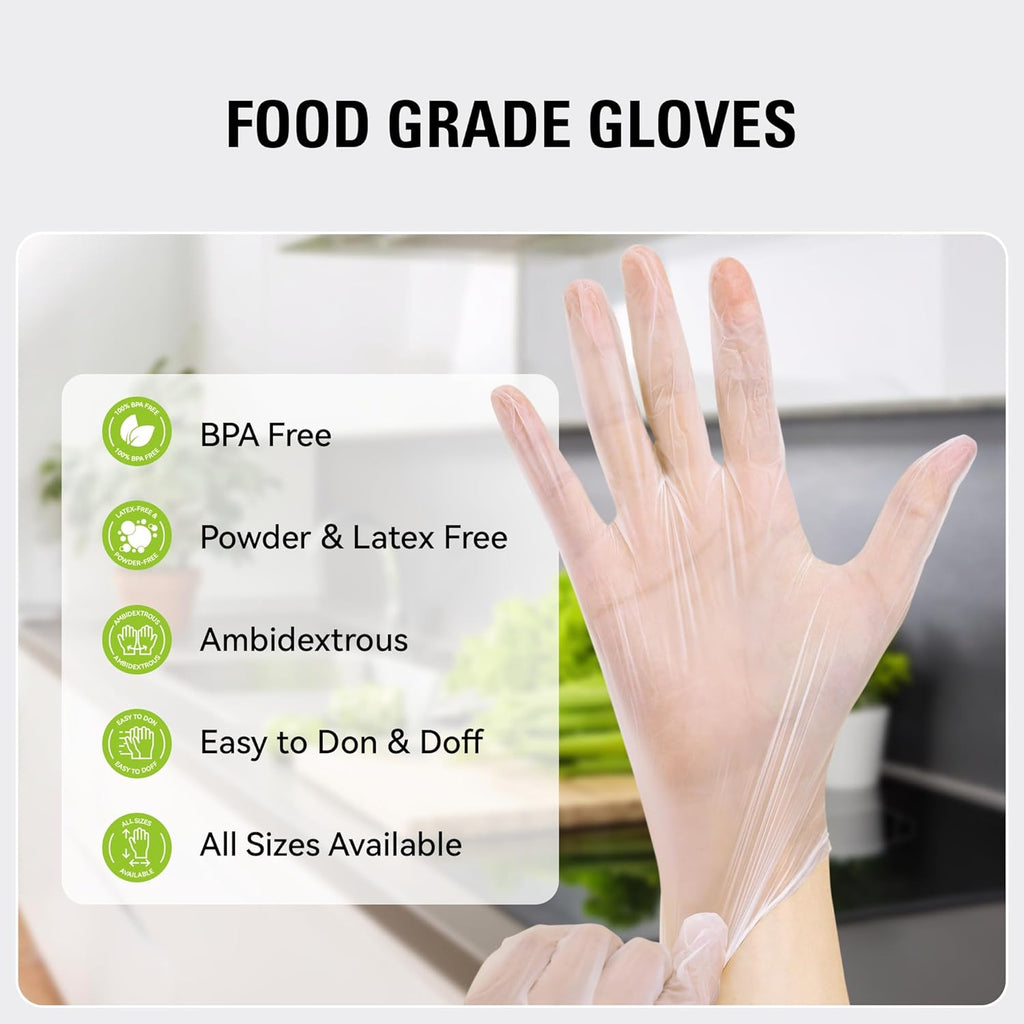 Greenhaus Gardening Clear Disposable Vinyl Gloves, Food Safe, Latex-Free & Powder-Free