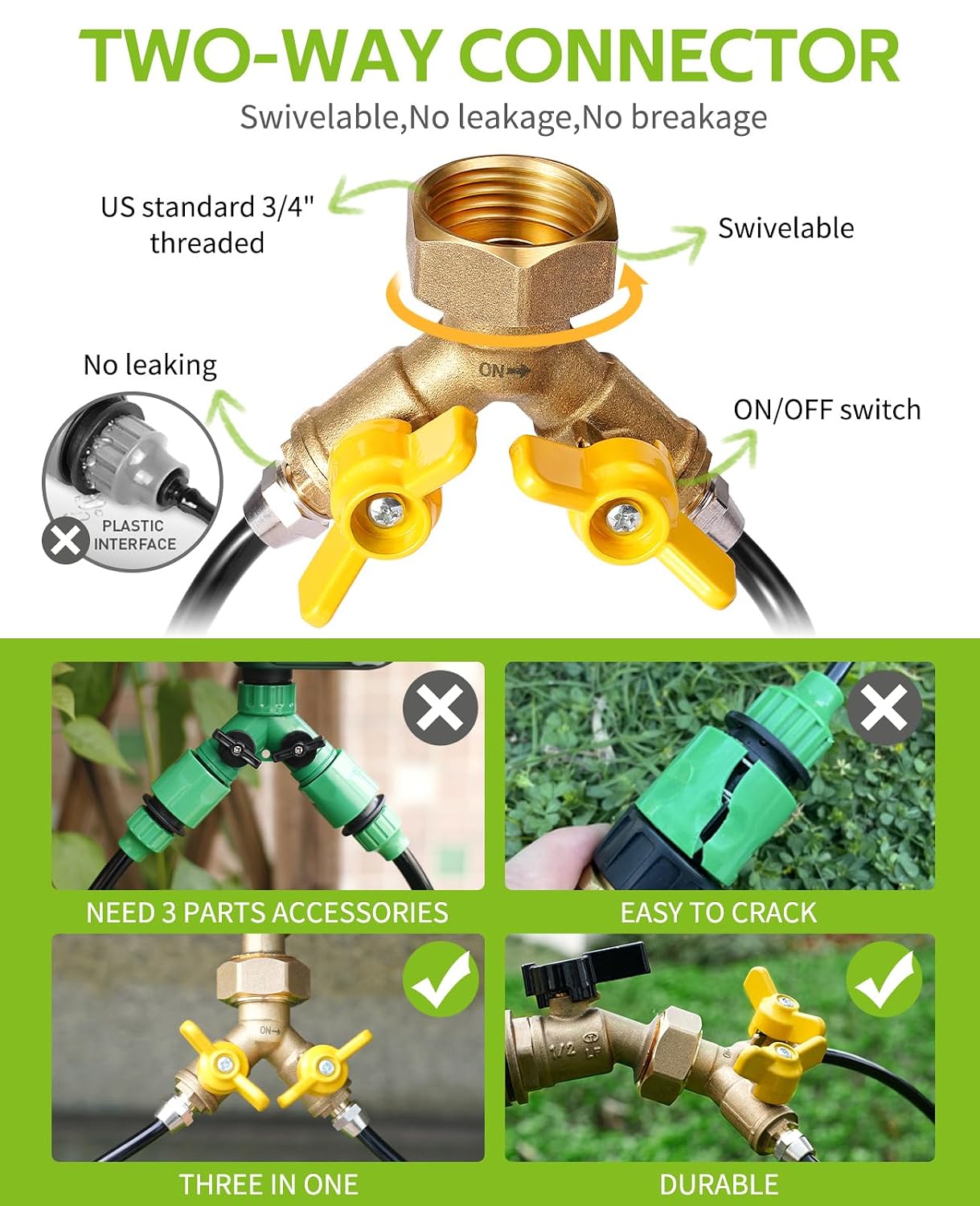Greenhaus Gardening Complete Drip Irrigation System Kit with Adjustable Emitters, Brass Splitter & Flexible Tubing
