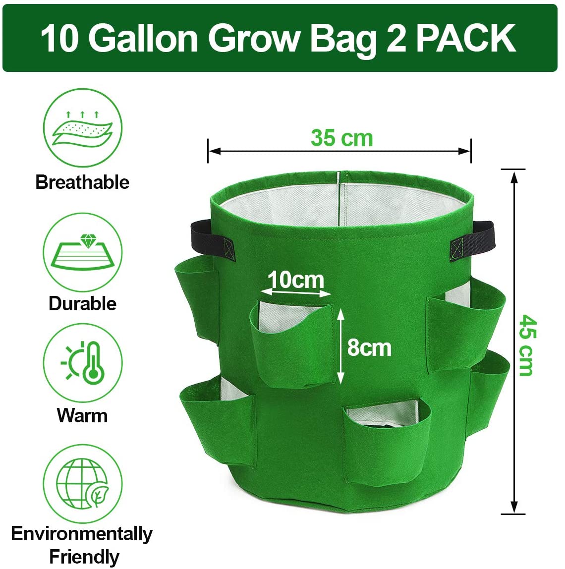 Greenhaus Gardening Strawberry Grow Bags with 8 Side Planting Pockets