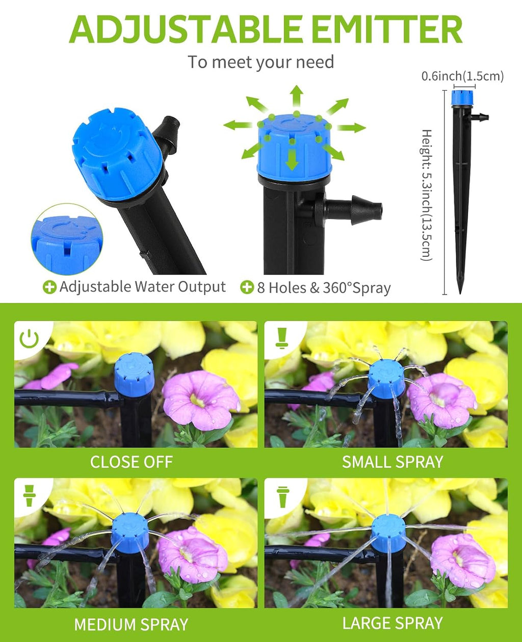 Greenhaus Gardening Complete Drip Irrigation System Kit with Adjustable Emitters, Brass Splitter & Flexible Tubing