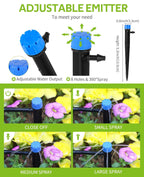 Greenhaus Gardening Complete Drip Irrigation System Kit with Adjustable Emitters, Brass Splitter & Flexible Tubing