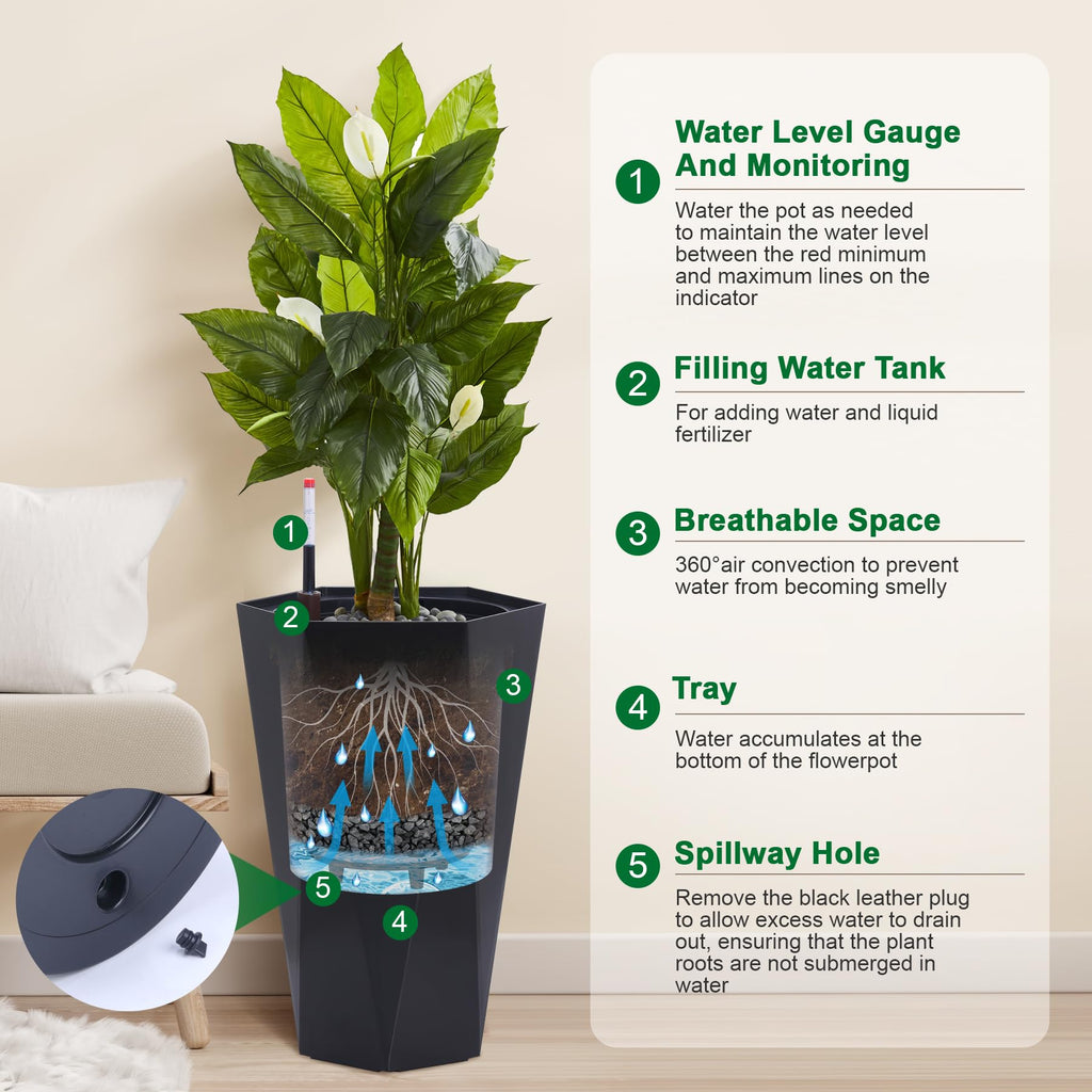 Greenhaus Gardening 23-Inch Tall Planters with Inner Bucket Set of 2