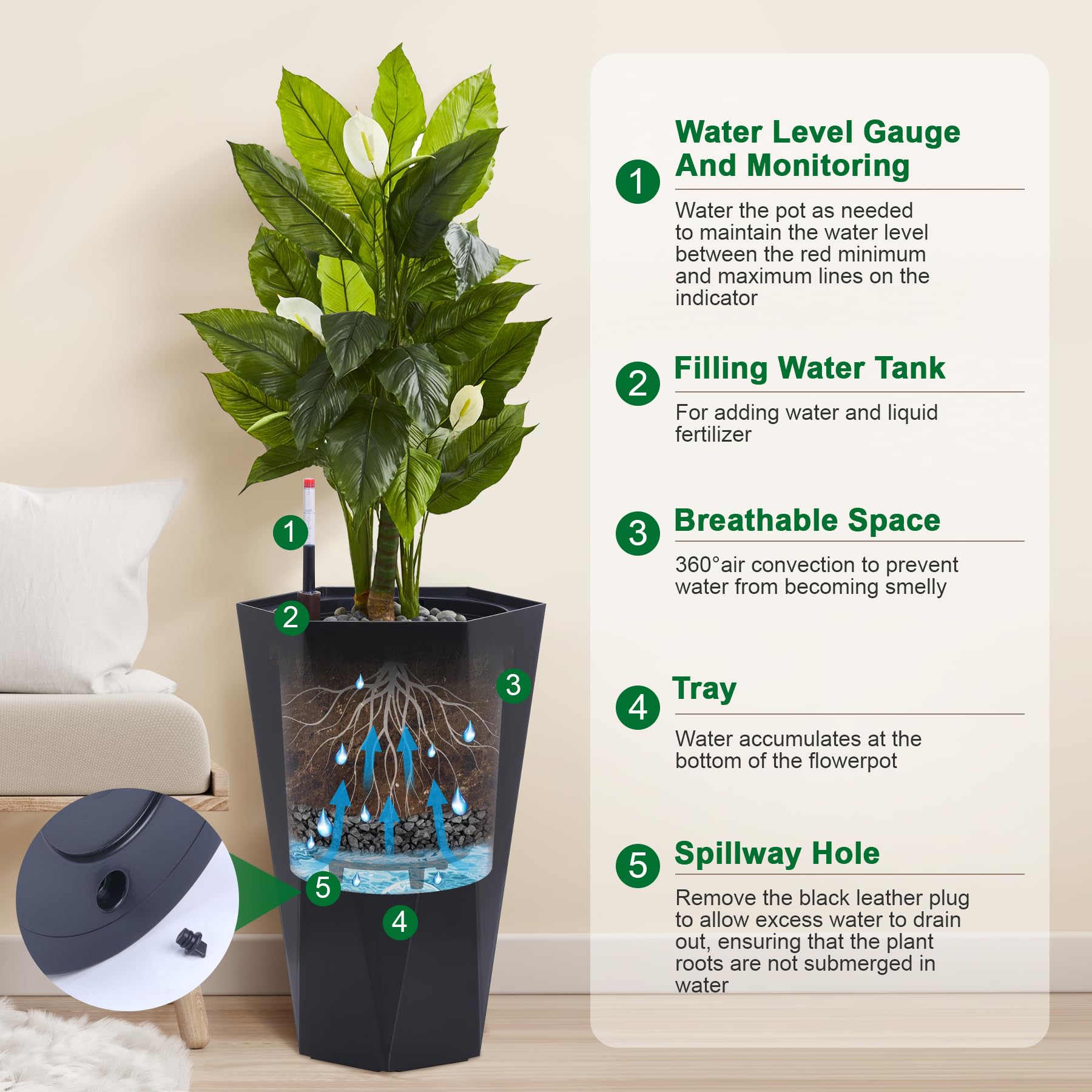 Greenhaus Gardening 23-Inch Tall Planters with Inner Bucket Set of 2
