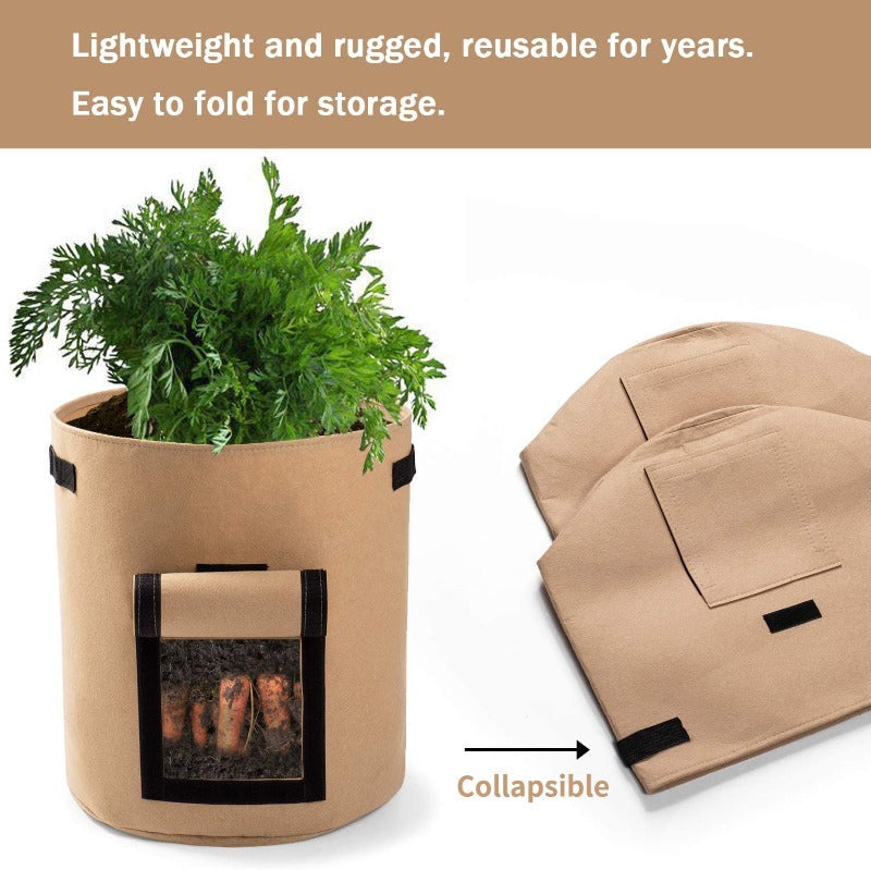 Greenhaus Gardening Double-Layer Beige Fabric Grow Bags with Handles