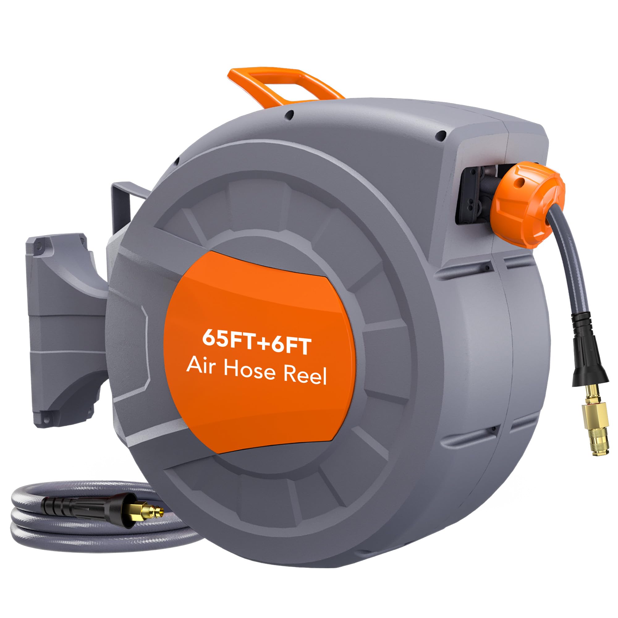 Greenhaus Gardening 65 ft Retractable Air Hose Reel with Auto Rewind & 180° Swivel Bracket