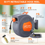 Greenhaus Gardening 50 ft Retractable Air Hose Reel with Auto Rewind & 180° Swivel Bracket