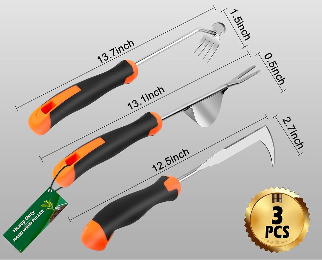 Greenhaus Gardening 2-Piece Stainless Steel Hand Weeder Set with Ergonomic Rubber Handles