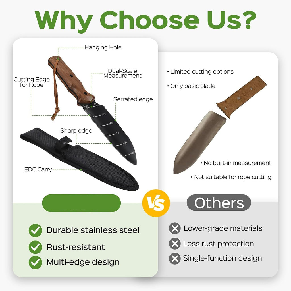 Greenhaus Gardening Premium Hori Hori Garden Knife with Stainless Steel Blade & Protective Sheath