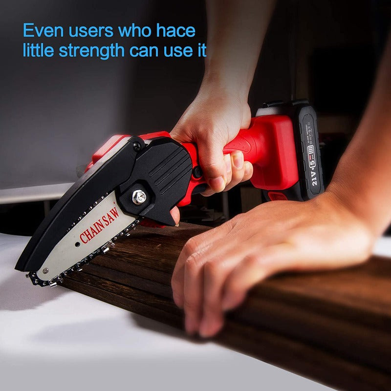 Greenhaus Gardening Handheld Mini Chainsaw for Tree Pruning and Wood Cutting